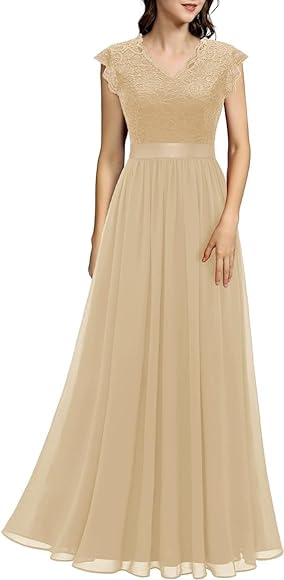 Women's V Neck Dress/Sleeveless Lace Dress/Bridesmaid Dress/Wedding Dress,  Party Gown