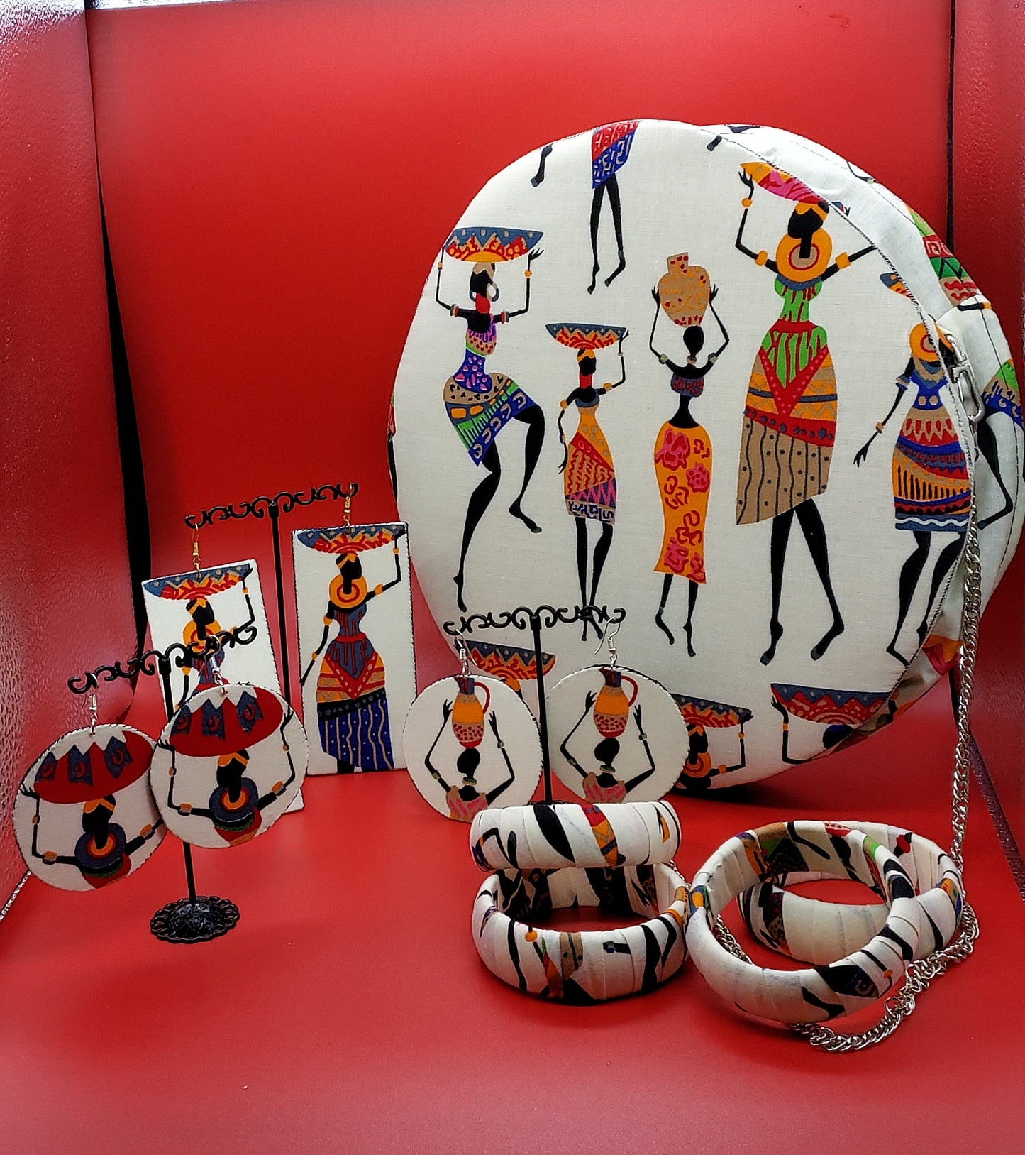 African Women Figure handmade Earring and Bracelet Sets.