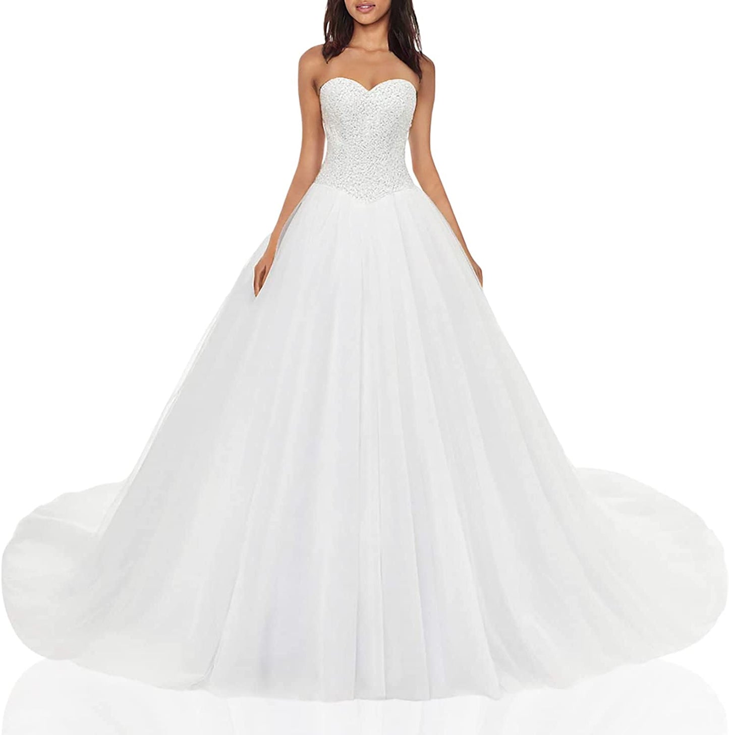 Women's Sweetheart Tulle A-line Wedding Dresses for Bride with Train