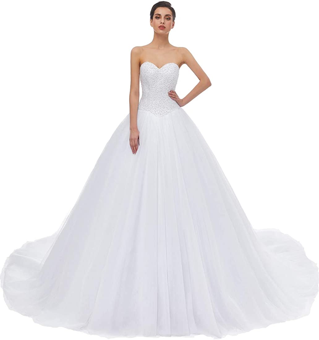 Women's Sweetheart Tulle A-line Wedding Dresses for Bride with Train