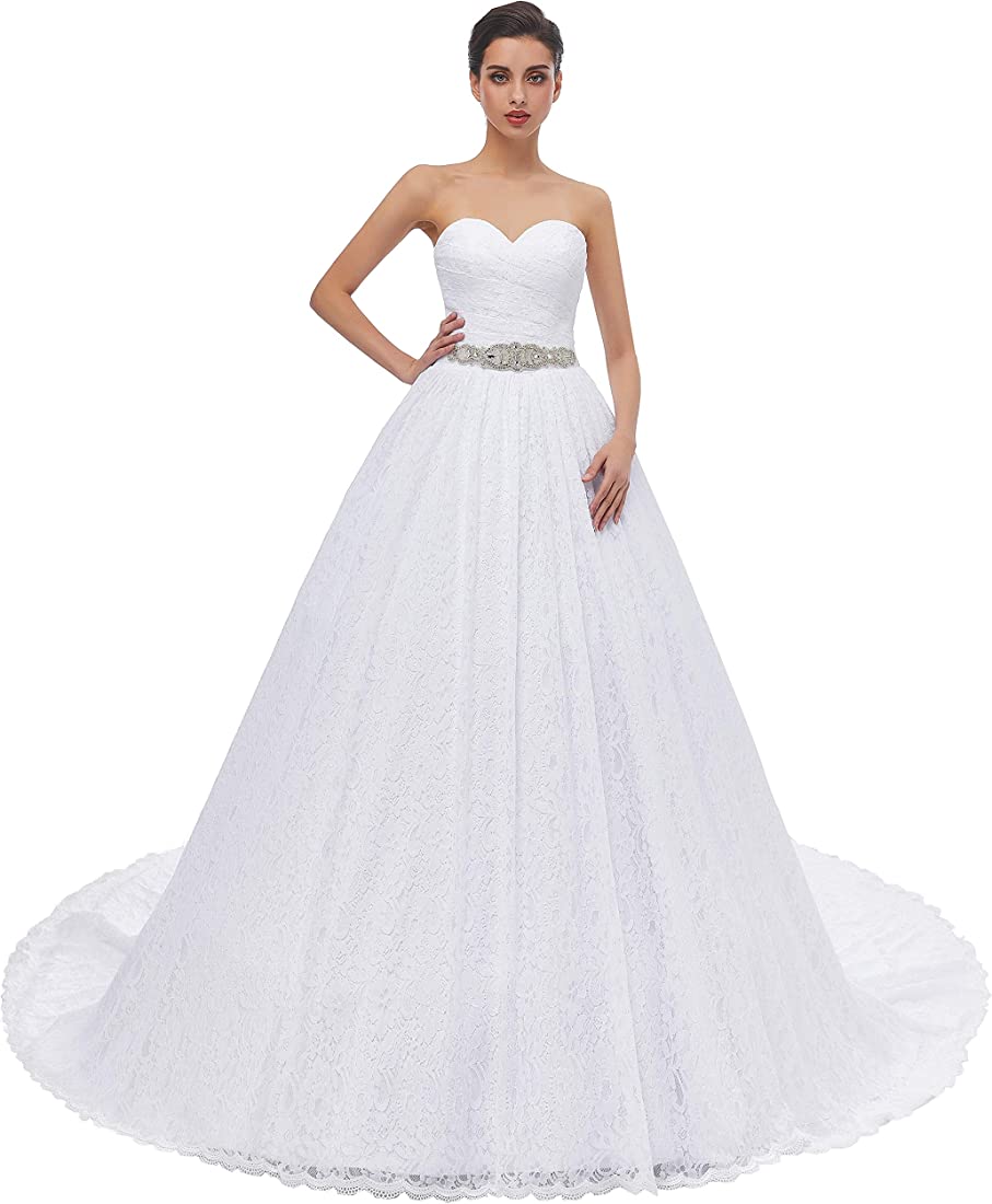 Women's Ball Gown Lace Bridal Wedding Dresses
