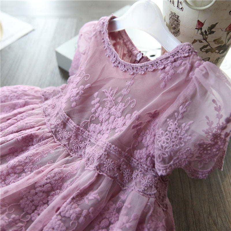 Rose Lace Floral Print Dresses for Girls