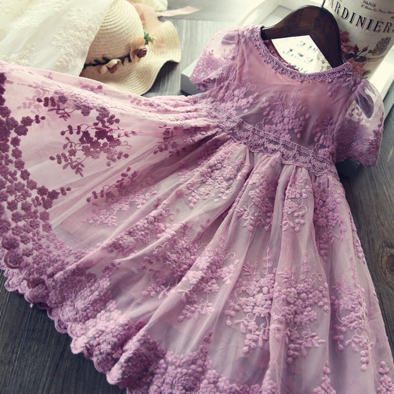 Rose Lace Floral Print Dresses for Girls